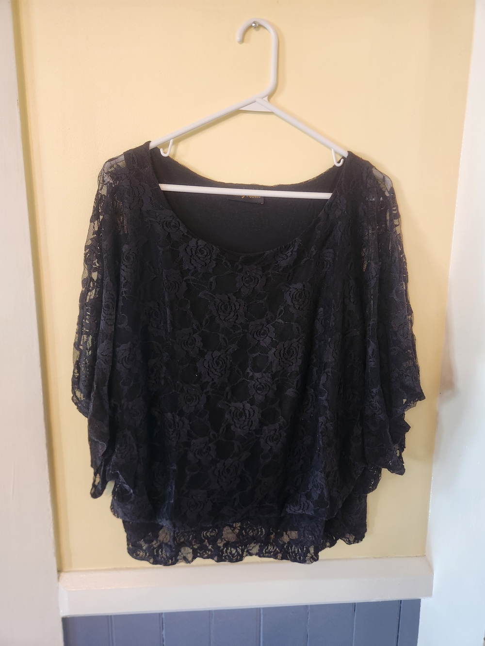 Women's Navy Lace Overlay Blouse